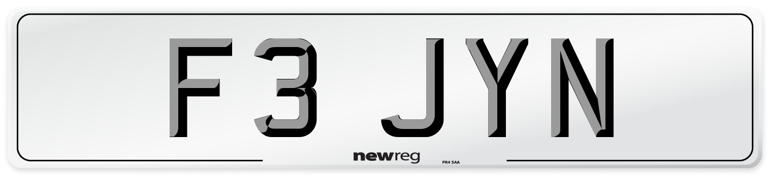 F3 JYN Number Plate from New Reg